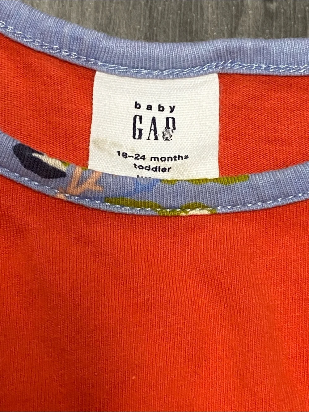 GAP Toddler Crewneck Top in Coral with Light Blue Trim